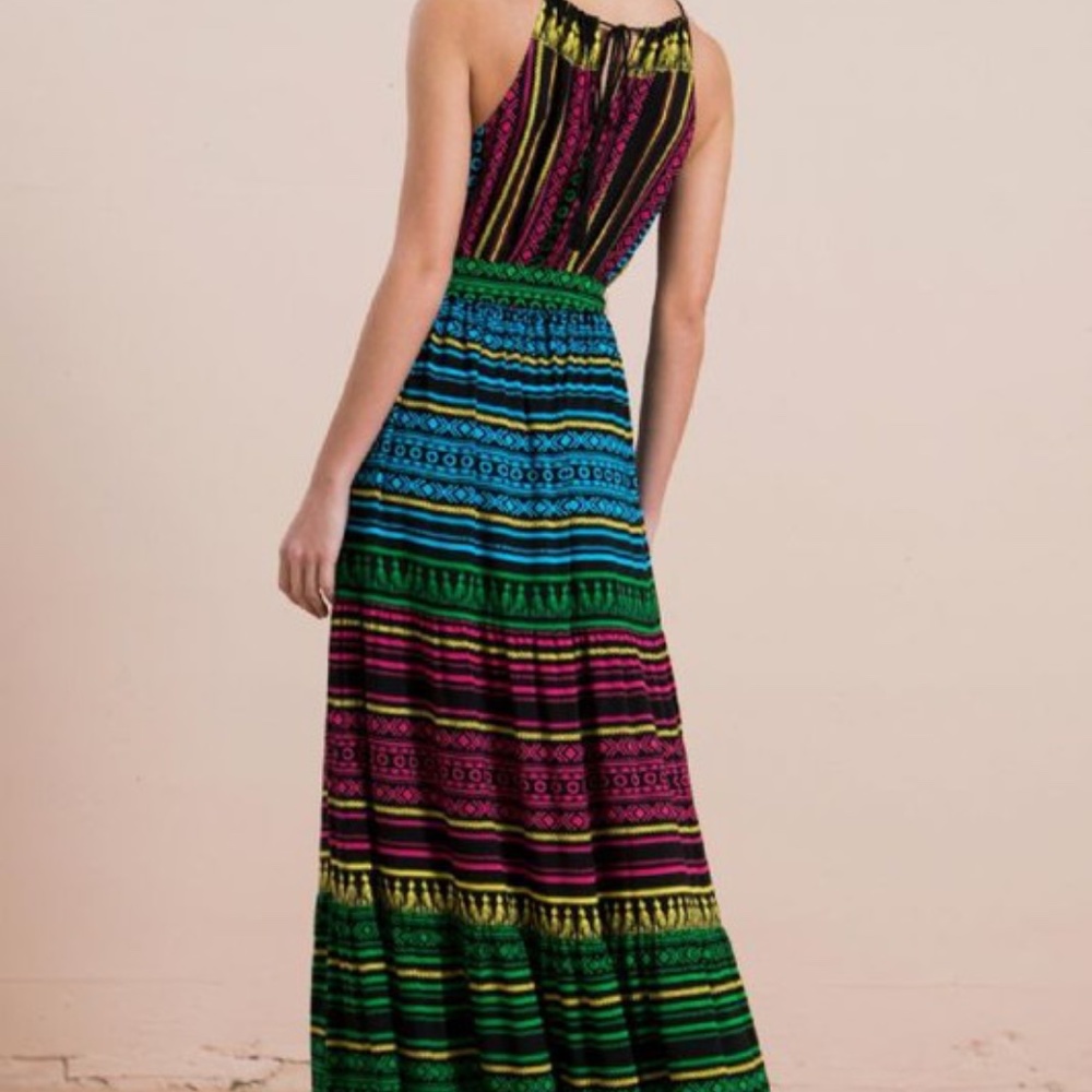 Last 1! NWT Multi-Color Print Halter Maxi Dress - Picture 3 of 7